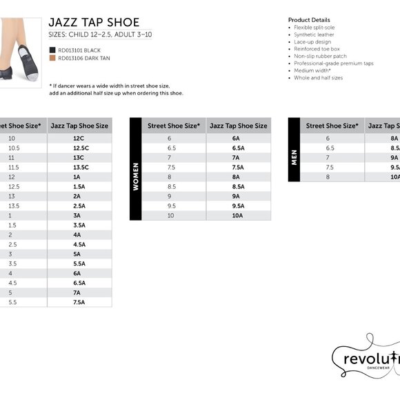 NWT -Revolution Dancewear Flex Jazz Tap Shoe - Dark Tan- Kids - Picture 4 of 4